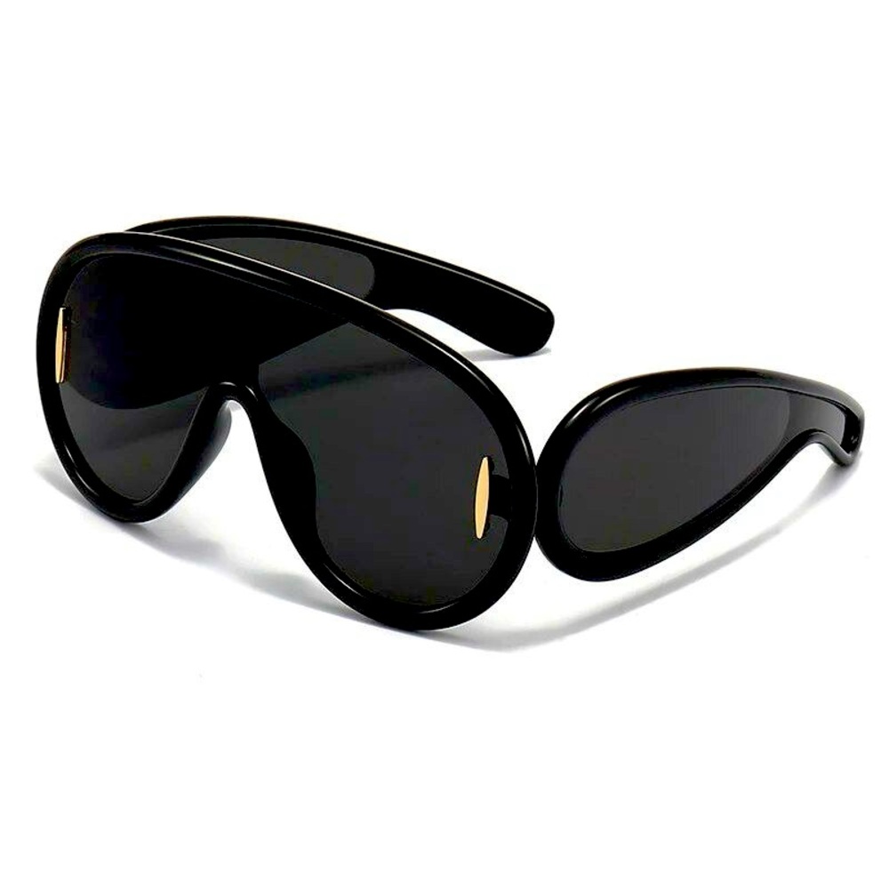 Black Luxury Wave Mask Cyberpunk Sunglasses - Oversized Eyewear Sun Protection - Picture 1 of 4